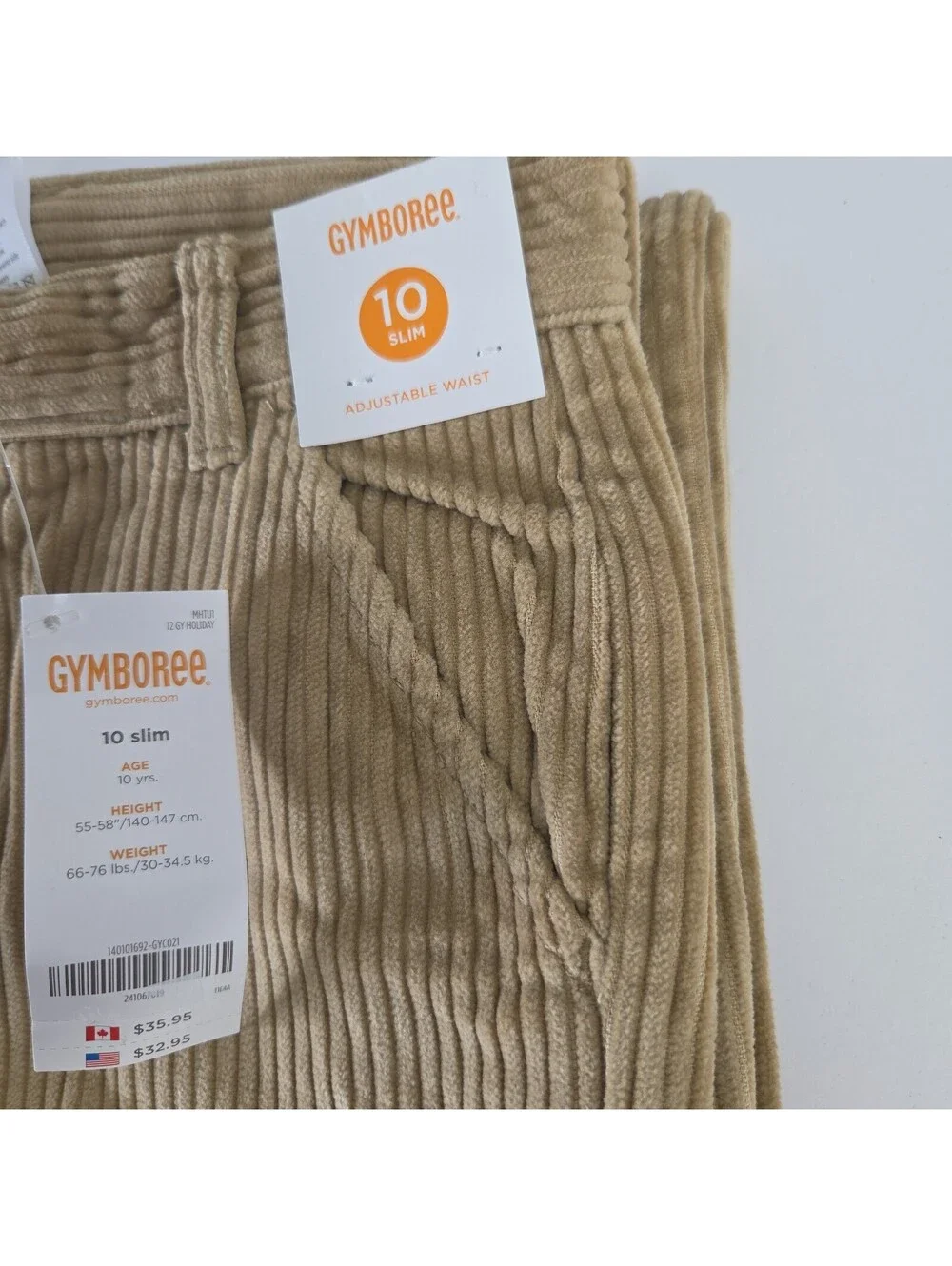 Gymboree Corduroy Pants Khaki Boy's 10 Slim With Adjustable Waist Holiday Soft